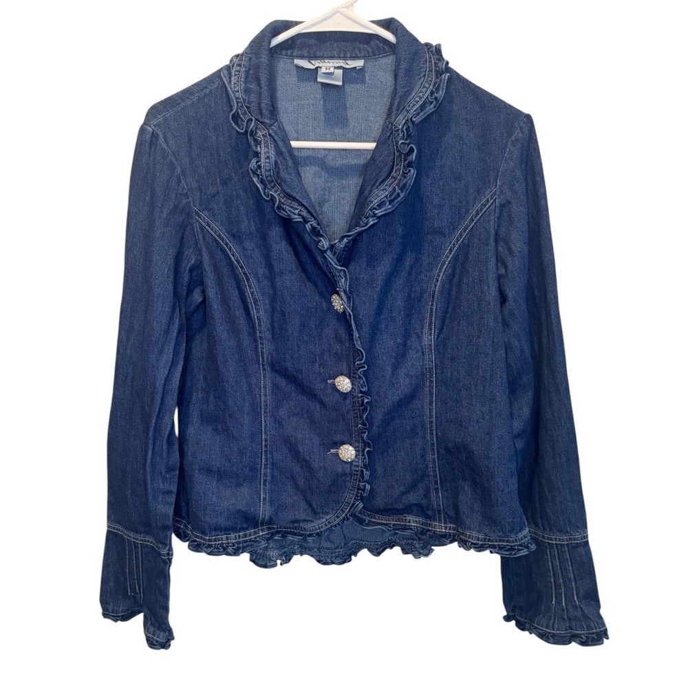Villarreal Womens Blue Denim Rhinestone Button Jacket M Western Country Classic